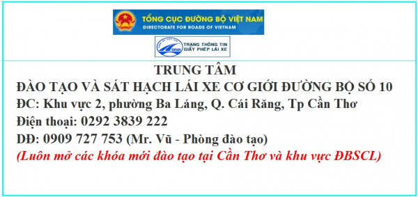 ĐĂNG KÝ HỌC LÁI XE O TO HẠNG B1, B2, C,... TẠI CẦN THƠ VÀ KHU VỰC ĐBSCL