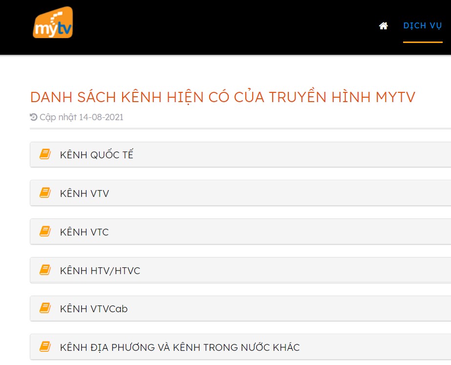 DANH SÁCH KÊNH TRUYỀN HÌNH VNPT (MyTV)