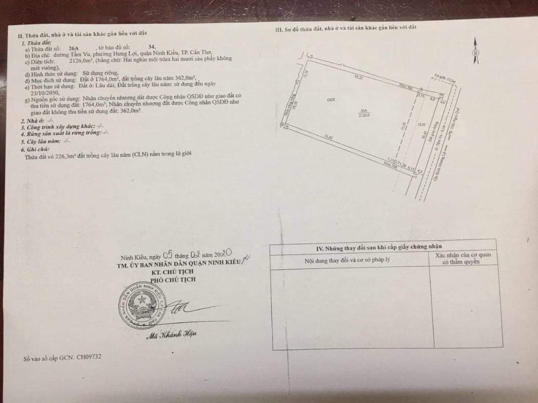 BÁN 2.126M2 ĐẤT 2 MẶT TIỀN ĐƯỜNG TẦM VU, NINH KIỀU, CẦN THƠ