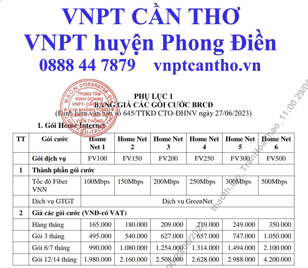 VNPT VINAPHONE HUYỆN PHONG ĐIỀN CẦN THƠ