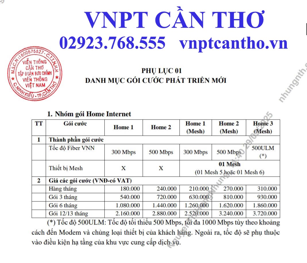  Lắp Đặt Mạng WiFi VNPT Tốc Độ Cao tại phường Thốt Nốt, Cần Thơ